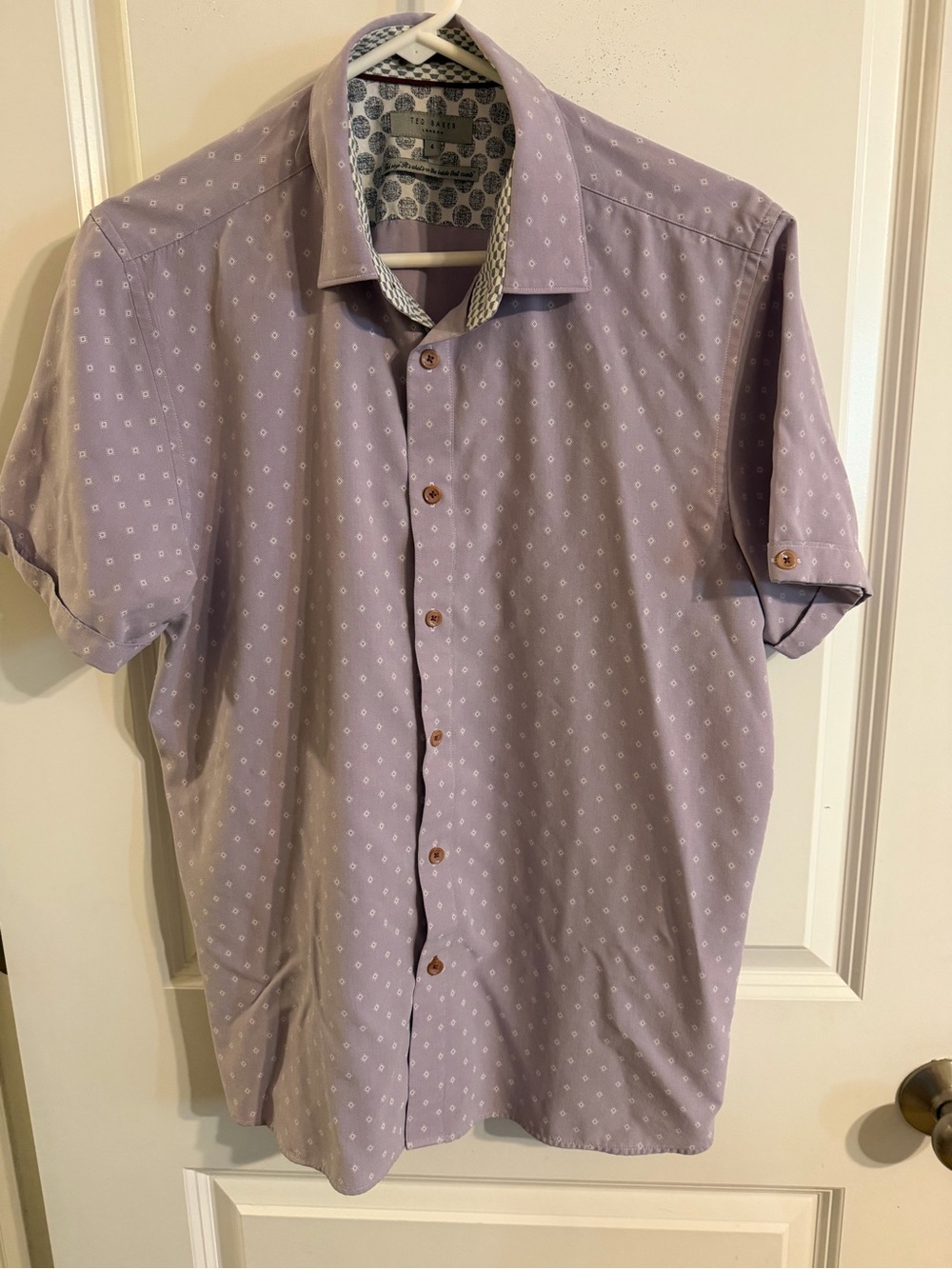 Ted Baker Lavender Short-Sleeve Button-Down Shirt with Micro Print